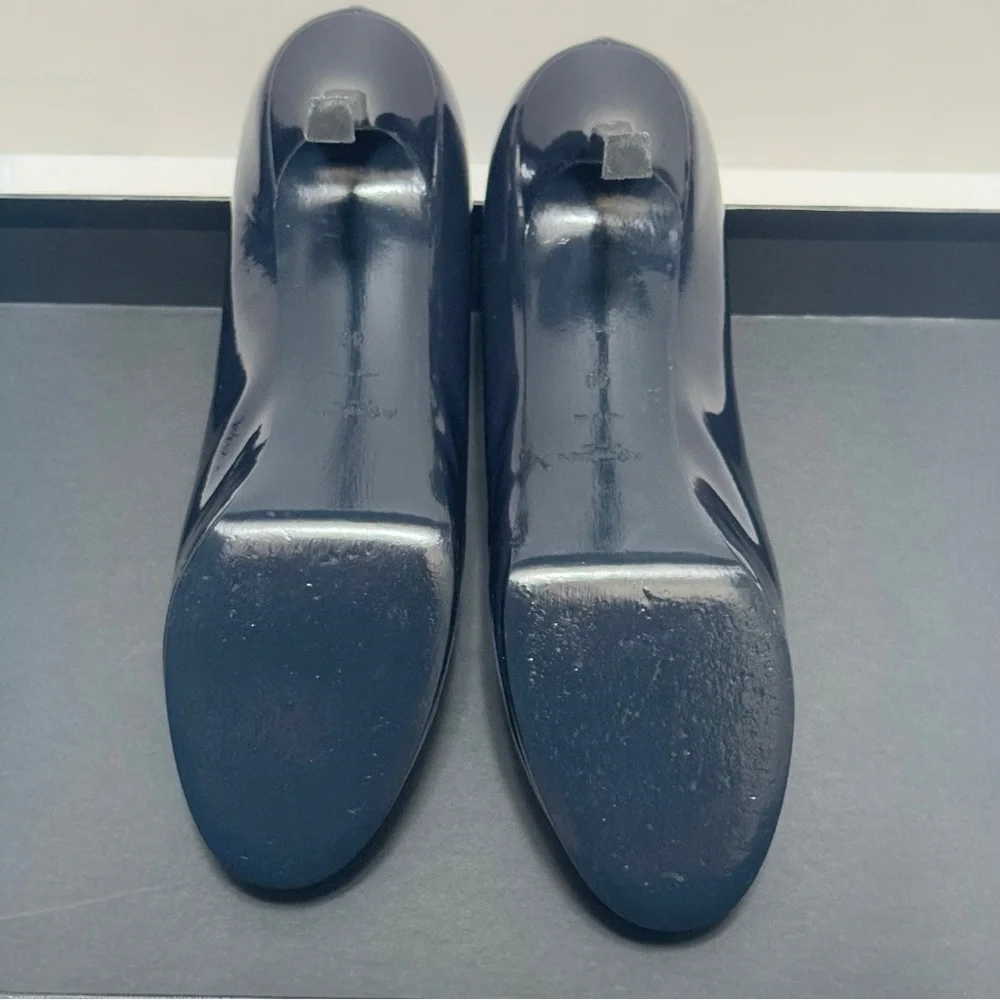 SAINT LAURENT Tribtoo 80 Patent Navy Blue Leather Heel Round Toe Pumps Size 40 - Picture 15 of 16